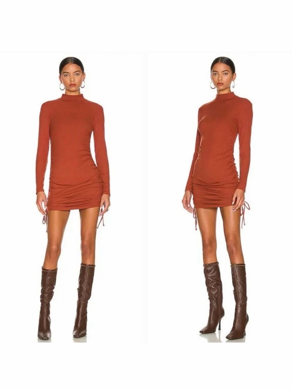 BB Dakota Rust Long-Sleeve Ruched Mini Dress - XS